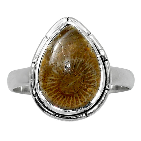 Natural Flower Fossil Coral Ring size-9 R-1011 52-ER14945