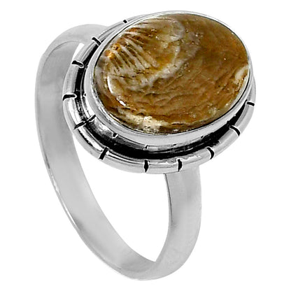 Natural Flower Fossil Coral Ring size-9 R-1011 52-ER14947