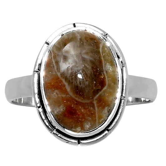 Natural Flower Fossil Coral Ring size-9 R-1011 52-ER14948