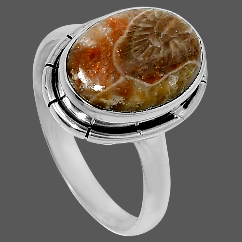 Natural Flower Fossil Coral Ring size-9 R-1011 52-ER14948
