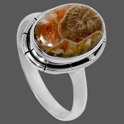 Natural Flower Fossil Coral Ring size-9 R-1011 52-ER14948