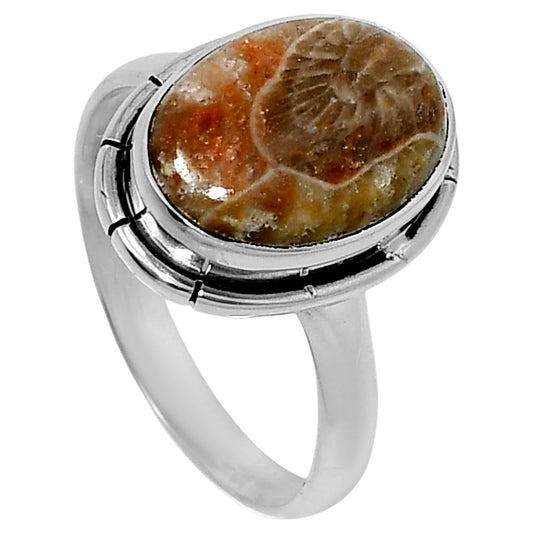Natural Flower Fossil Coral Ring size-9 R-1011 52-ER14948