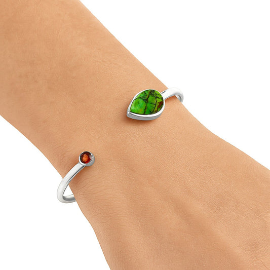 Premium Green Matrix Turquoise & Garnet Cuff Bangle Bracelet B-1004 53-EB10556
