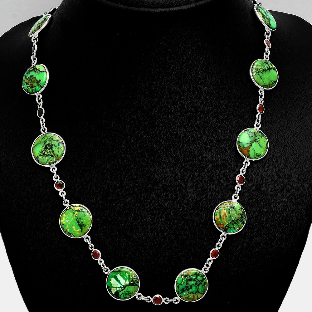 Premium Quality Green Matrix Turquoise & Garnet Necklace N-1024 53-EN10152