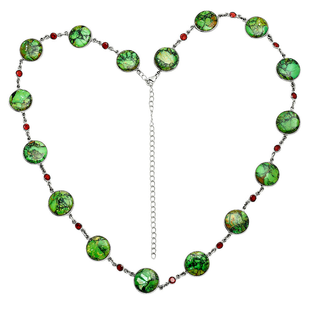 Premium Quality Green Matrix Turquoise & Garnet Necklace N-1024 53-EN10152