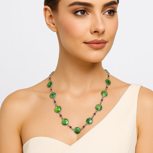 Premium Quality Green Matrix Turquoise & Garnet Necklace N-1024 53-EN10152