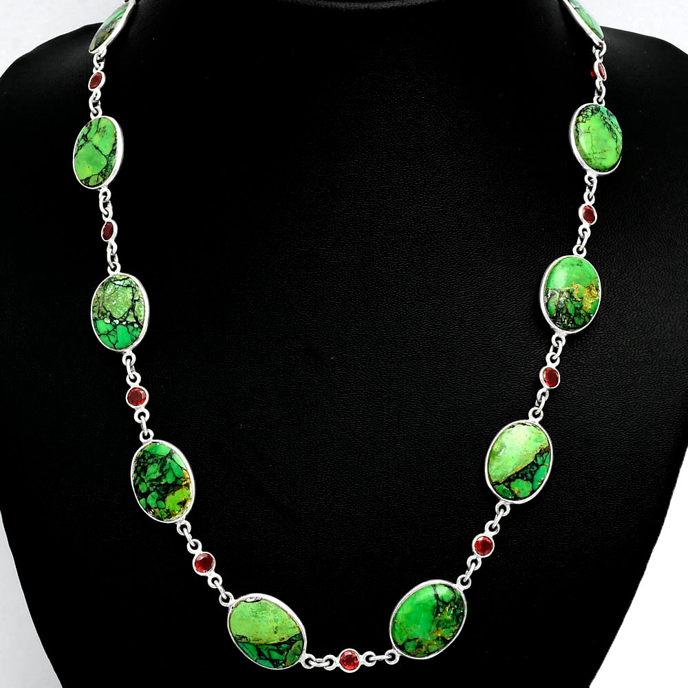Premium Quality Green Matrix Turquoise & Garnet Necklace N-1024 53-EN10153