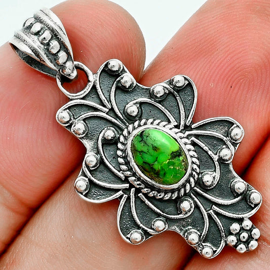 Premium Quality Natural Green Matrix Turquoise Pendant P-1558 53-EP10503