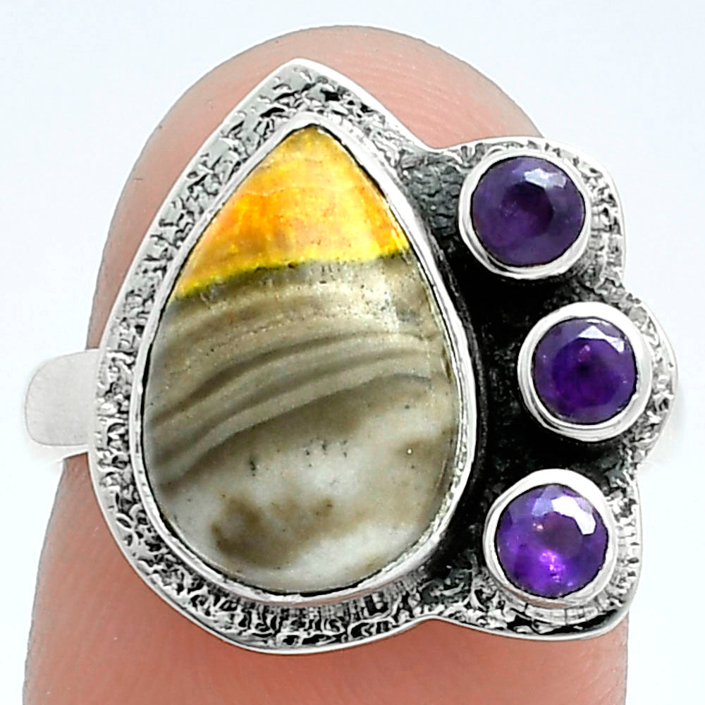 Premium Quality Indonesian Bumble Bee & Amethyst Ring size-7 R-1655 54-ER14426
