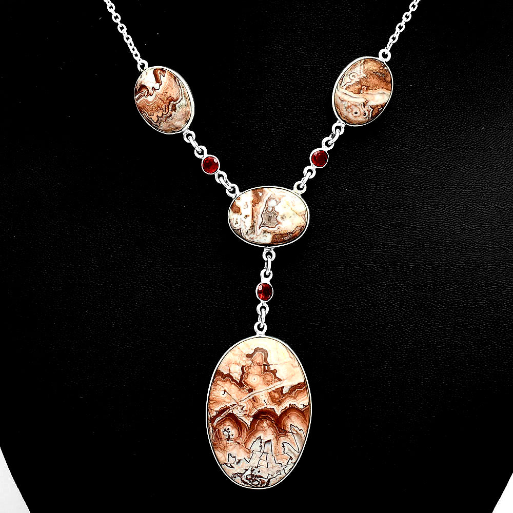 Premium Quality Rosetta Picture Jasper & Garnet Necklace N-1023 56-EN10154
