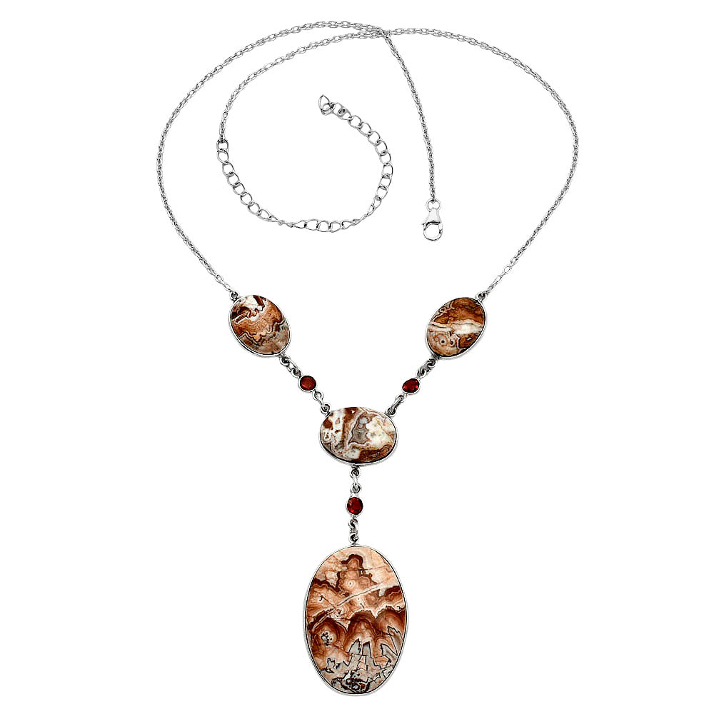 Premium Quality Rosetta Picture Jasper & Garnet Necklace N-1023 56-EN10154