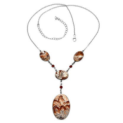 Premium Quality Rosetta Picture Jasper & Garnet Necklace N-1023 56-EN10154