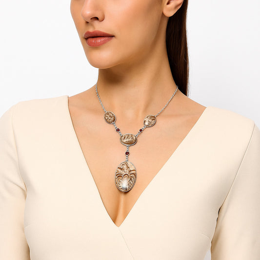 Premium Quality Rosetta Picture Jasper & Garnet Necklace N-1023 56-EN10154