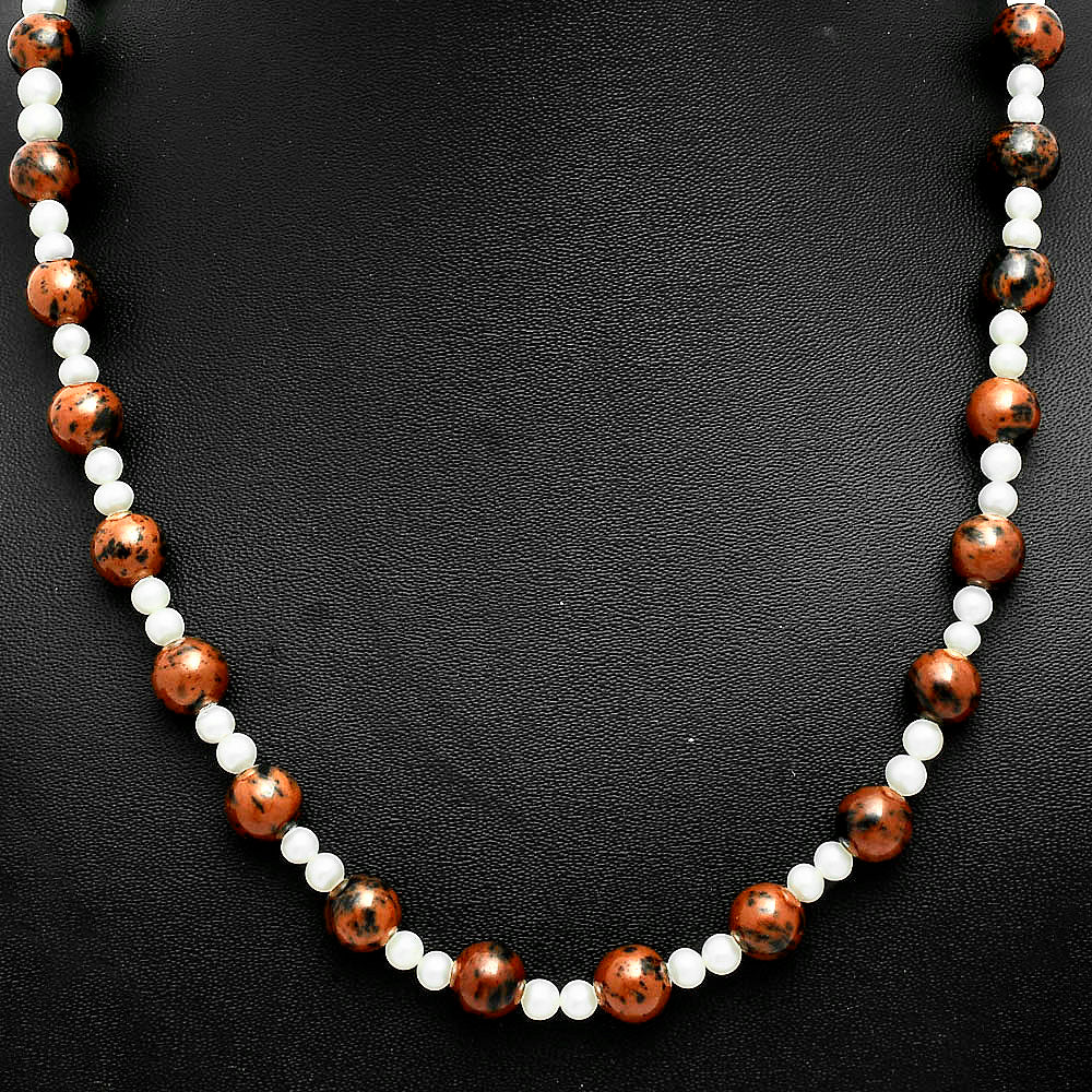 Premium Australian Pilbara Jasper & Pearl Beaded Necklace N-1025 56-EN10159