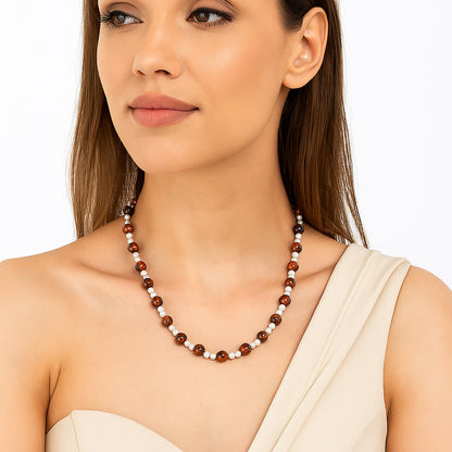 Premium Australian Pilbara Jasper & Pearl Beaded Necklace N-1025 56-EN10159