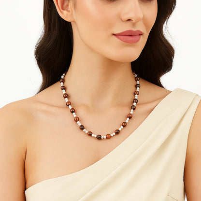 Premium Australian Pilbara Jasper & Pearl Beaded Necklace N-1025 56-EN10160