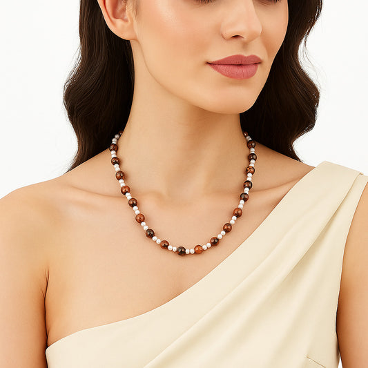 Premium Australian Pilbara Jasper & Pearl Beaded Necklace N-1025 56-EN10160