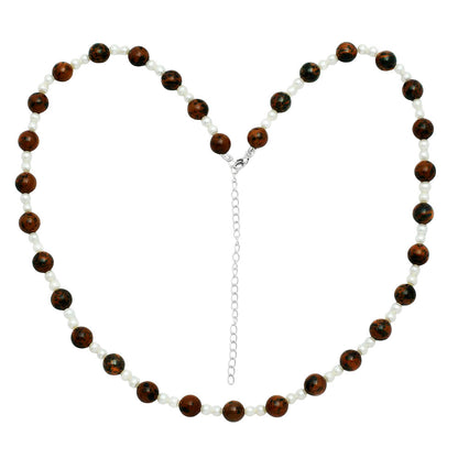 Premium Australian Pilbara Jasper & Pearl Beaded Necklace N-1025 56-EN10161