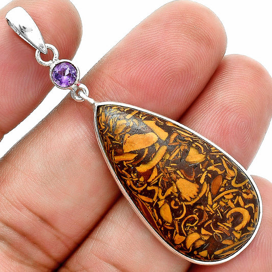 Premium Coquina Fossil Jasper & Amethyst Pendant P-1098 56-EP10569