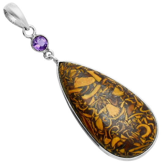 Premium Coquina Fossil Jasper & Amethyst Pendant P-1098 56-EP10569