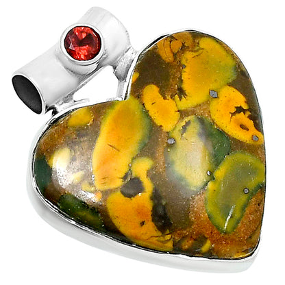 Premium Heart Bamboo Jasper & Garnet Pendant P-1300 56-EP10632
