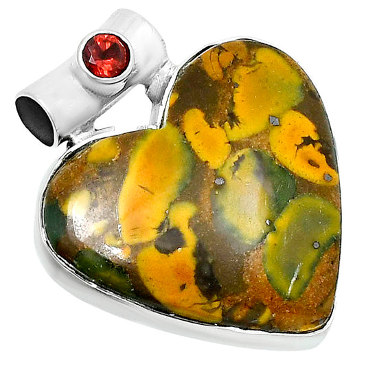 Premium Heart Bamboo Jasper & Garnet Pendant P-1300 56-EP10632