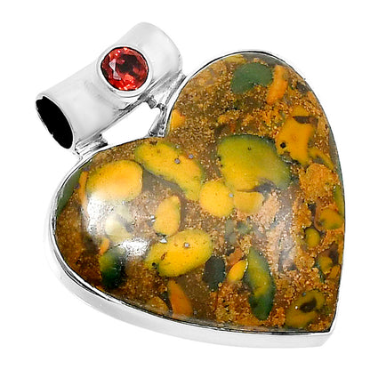 Premium Heart Bamboo Jasper & Garnet Pendant P-1300 56-EP10633