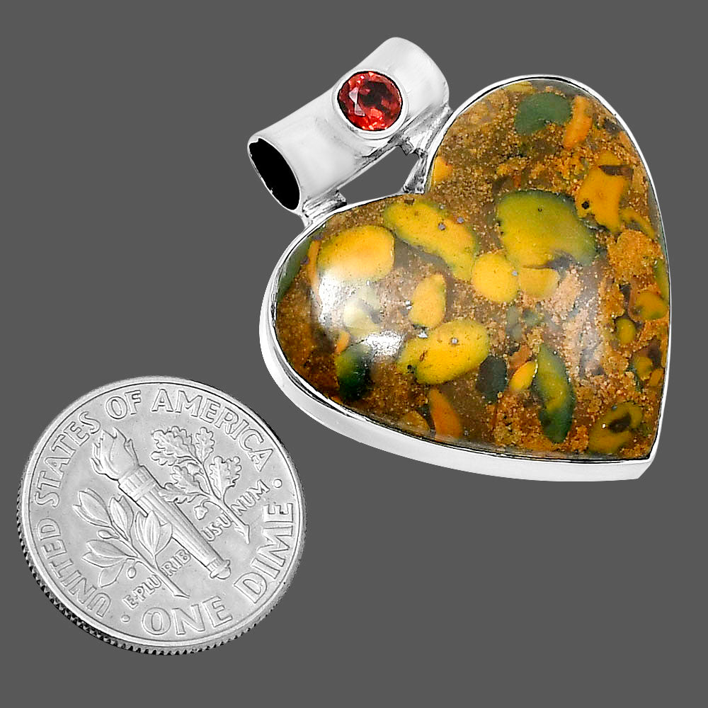 Premium Heart Bamboo Jasper & Garnet Pendant P-1300 56-EP10633