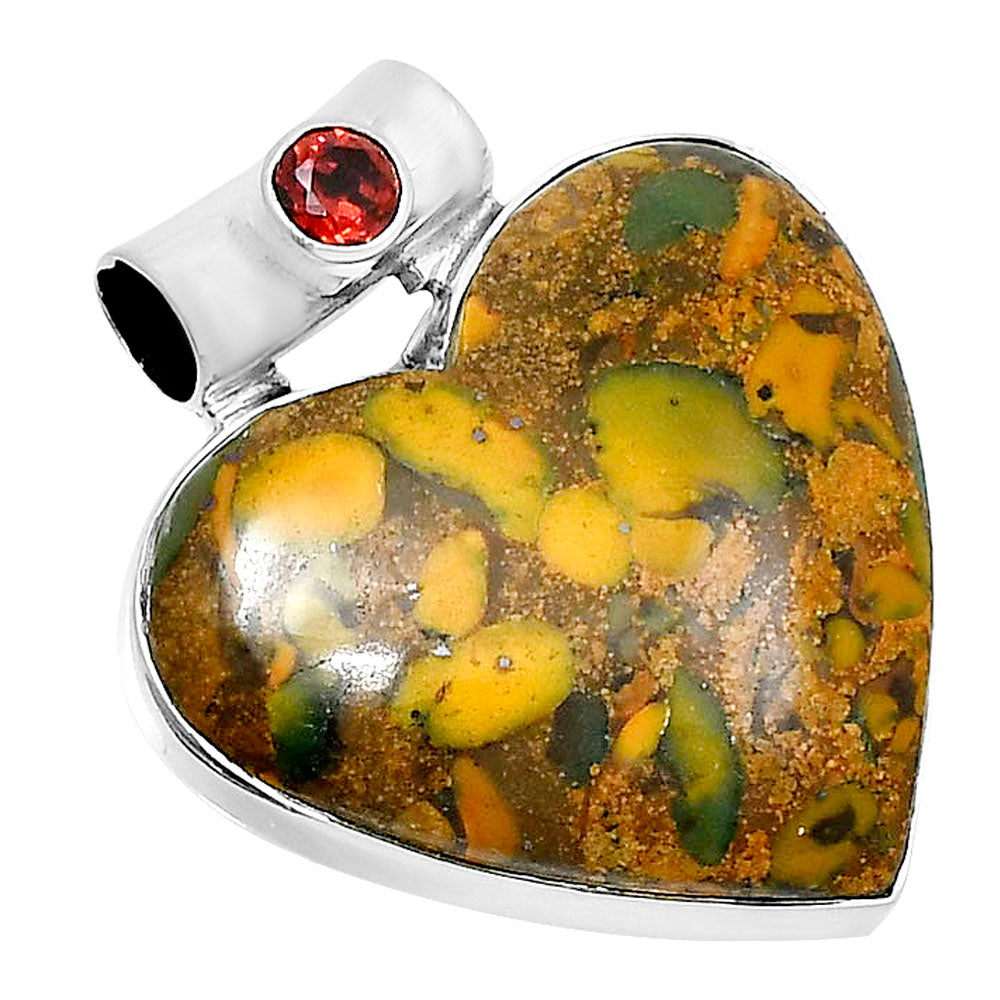 Premium Heart Bamboo Jasper & Garnet Pendant P-1300 56-EP10633