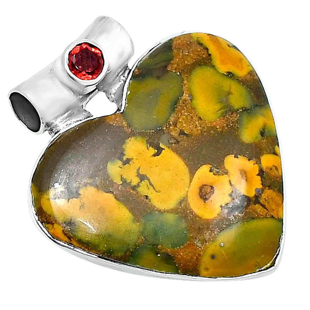 Premium Heart Bamboo Jasper & Garnet Pendant P-1300 56-EP10634