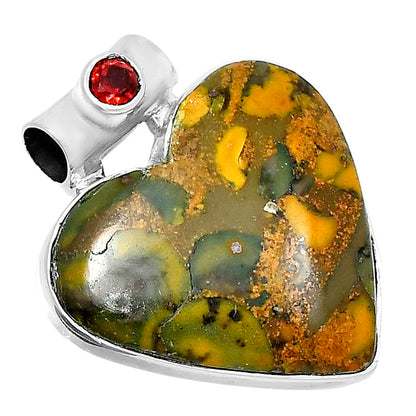 Premium Heart Bamboo Jasper & Garnet Pendant P-1300 56-EP10635