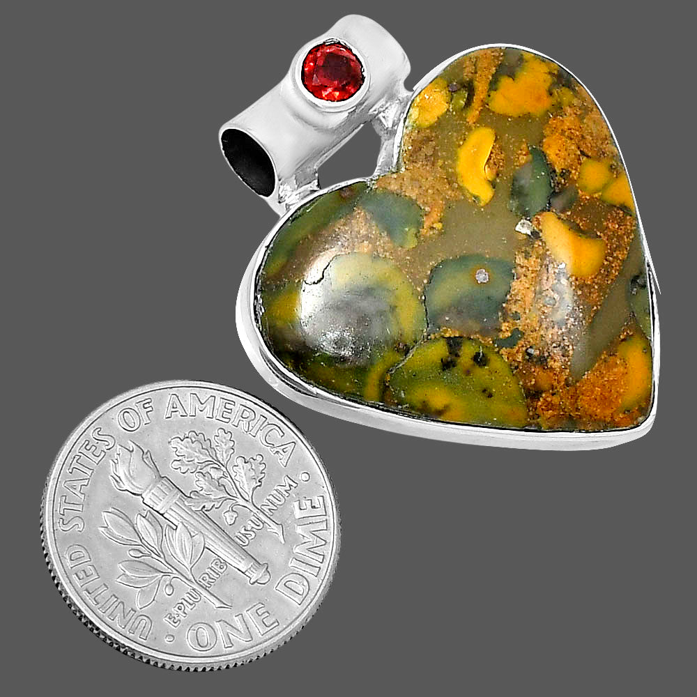 Premium Heart Bamboo Jasper & Garnet Pendant P-1300 56-EP10635
