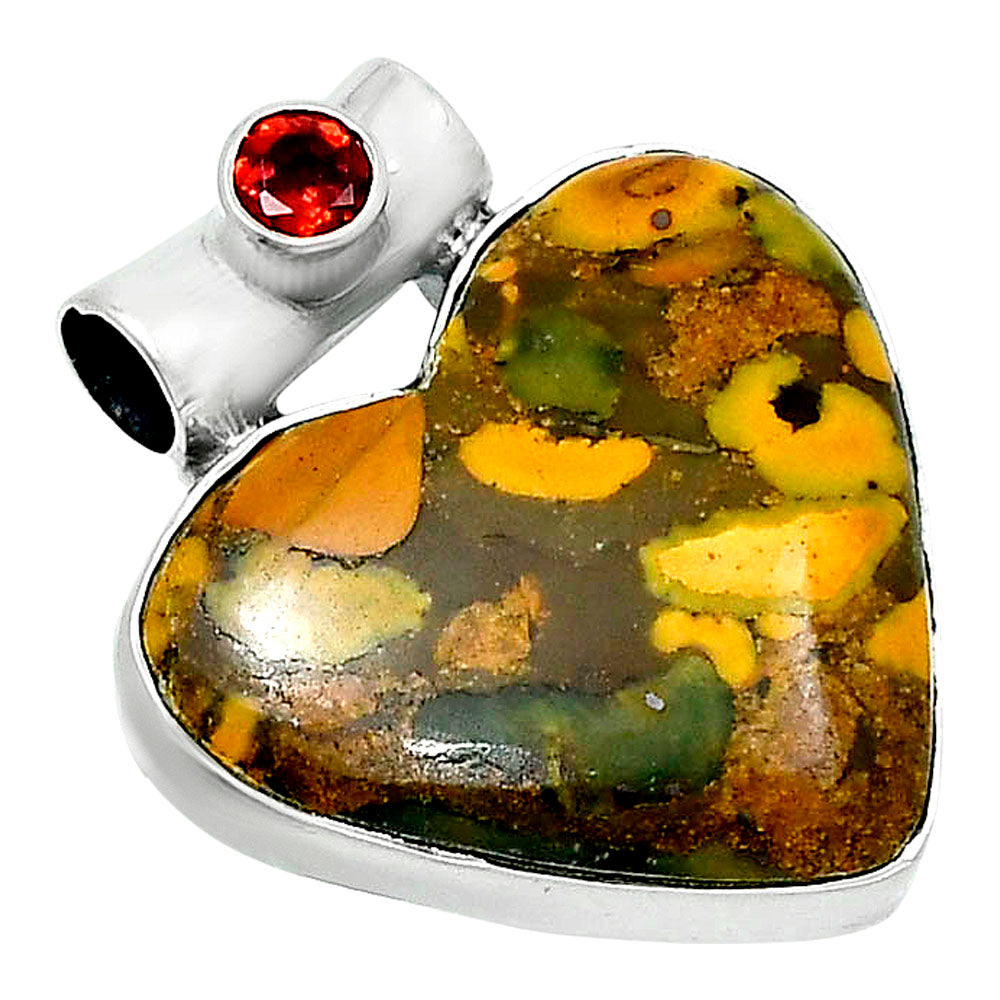 Premium Heart Bamboo Jasper & Garnet Pendant P-1300 56-EP10636