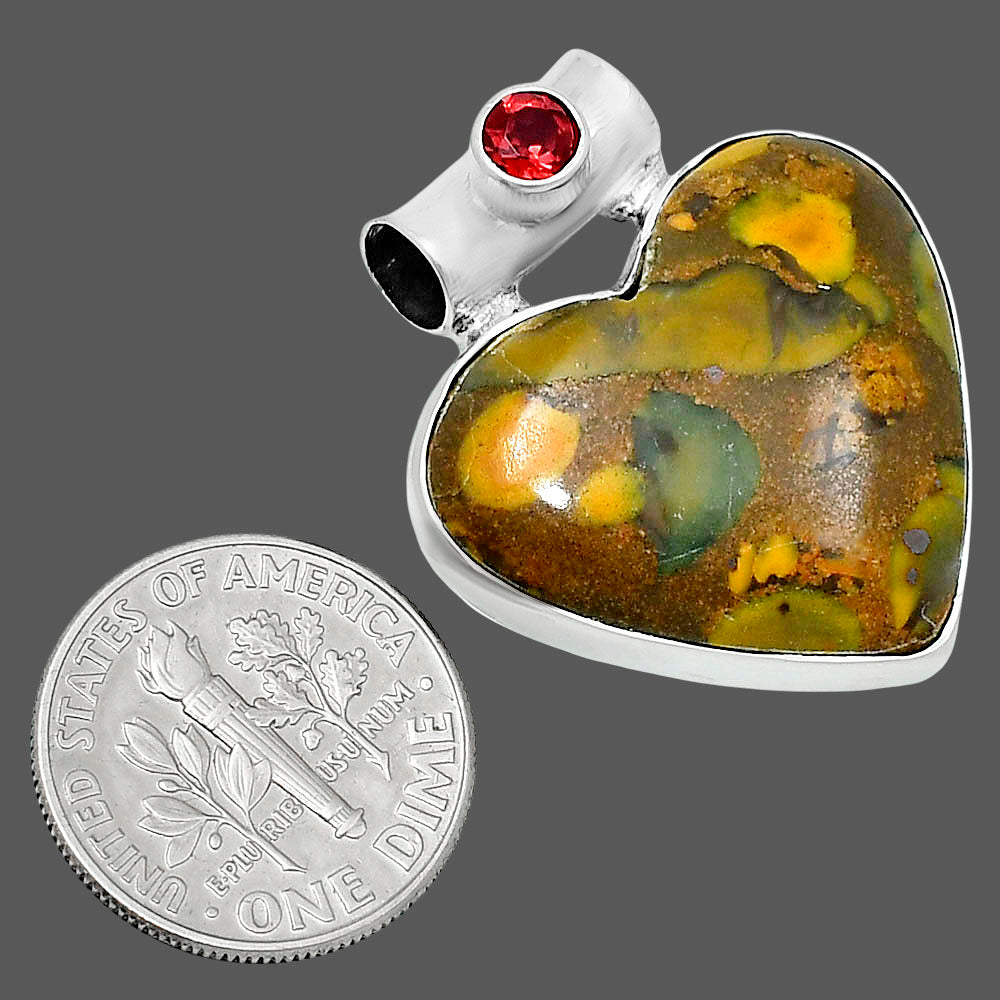Premium Heart Bamboo Jasper & Garnet Pendant P-1300 56-EP10638