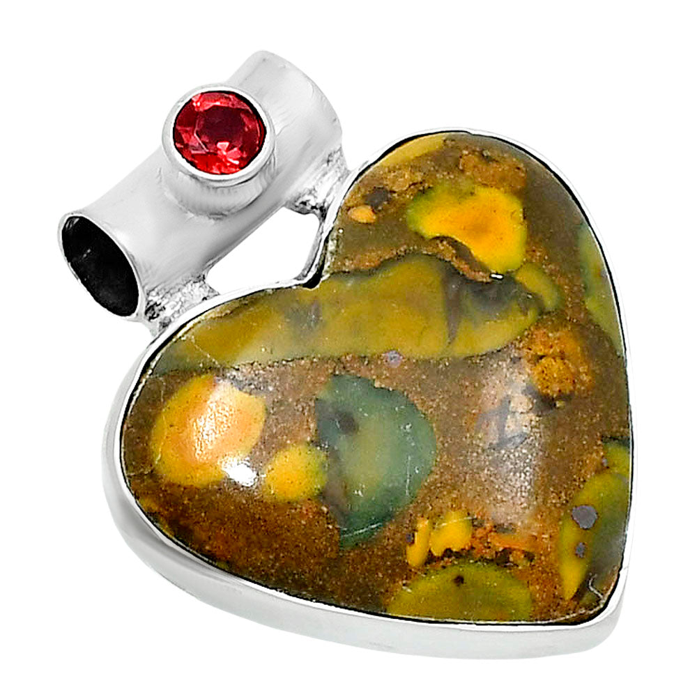 Premium Heart Bamboo Jasper & Garnet Pendant P-1300 56-EP10638