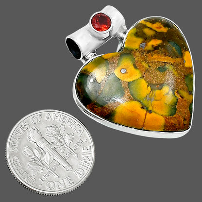 Premium Heart Bamboo Jasper & Garnet Pendant P-1300 56-EP10639