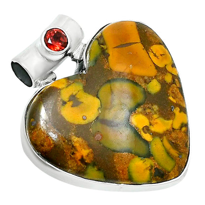 Premium Heart Bamboo Jasper & Garnet Pendant P-1300 56-EP10640