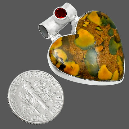 Premium Heart Bamboo Jasper & Garnet Pendant P-1300 56-EP10641