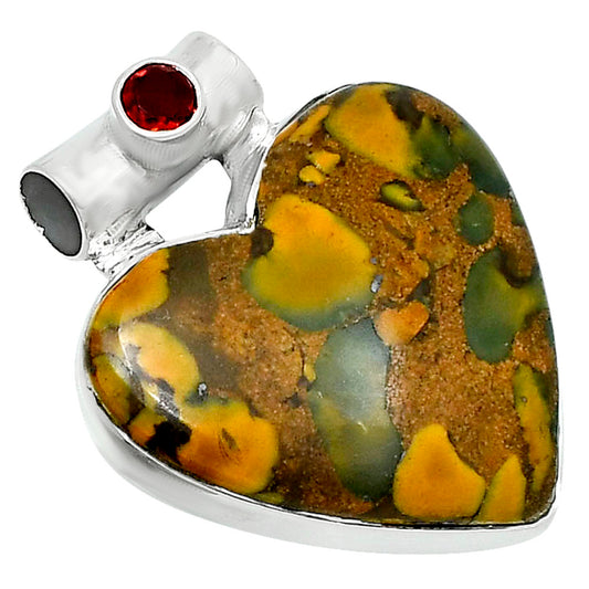 Premium Heart Bamboo Jasper & Garnet Pendant P-1300 56-EP10641