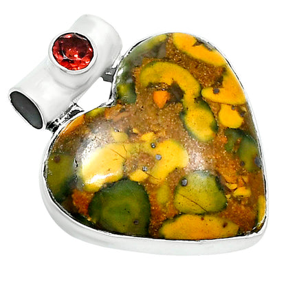Premium Heart Bamboo Jasper & Garnet Pendant P-1300 56-EP10642