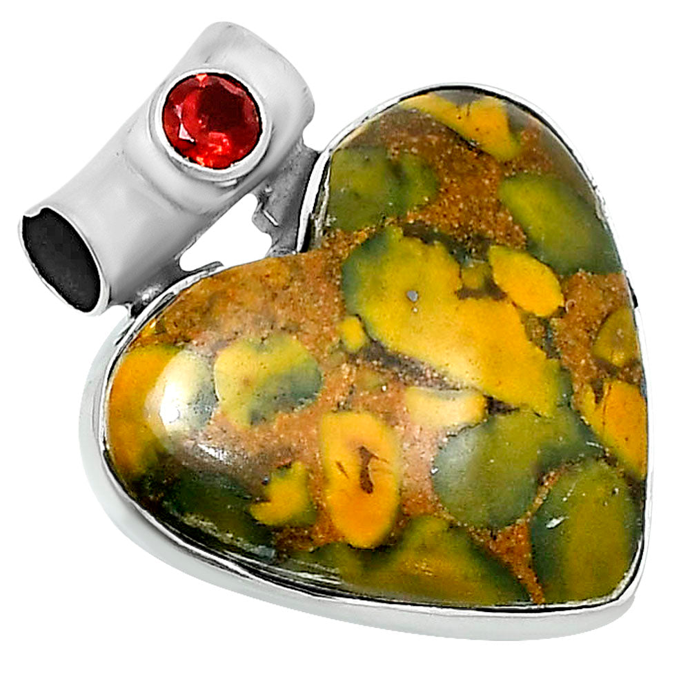 Premium Heart Bamboo Jasper & Garnet Pendant P-1300 56-EP10643