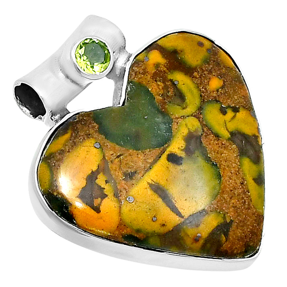 Premium Heart Bamboo Jasper & Peridot Pendant P-1300 56-EP10645