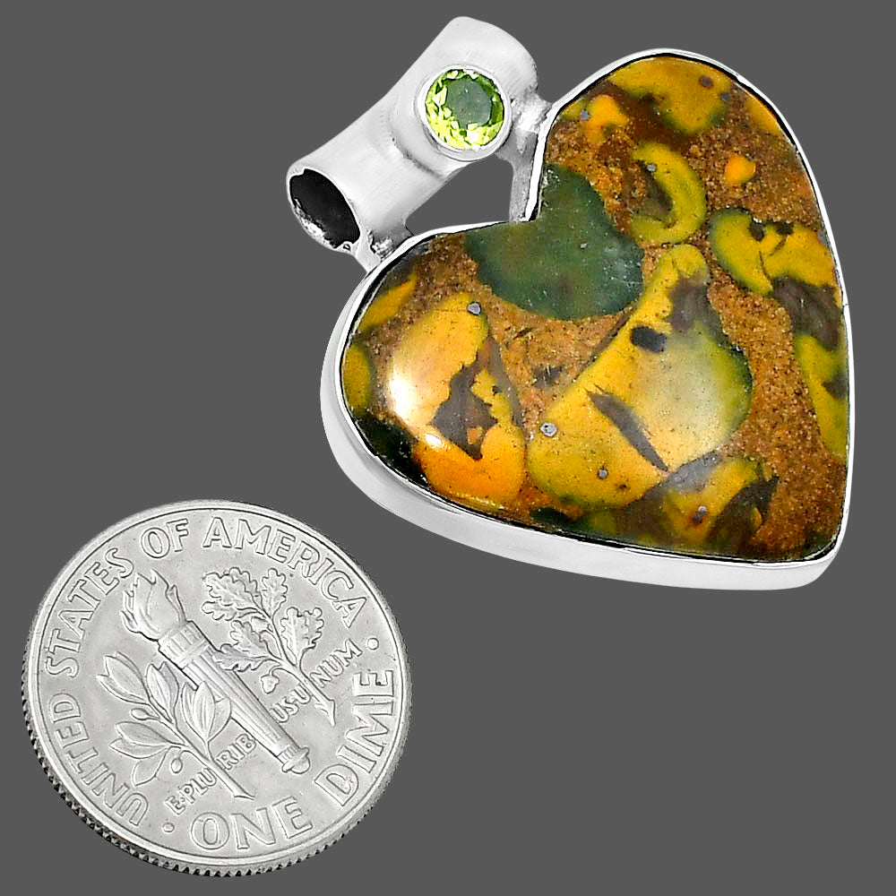 Premium Heart Bamboo Jasper & Peridot Pendant P-1300 56-EP10645