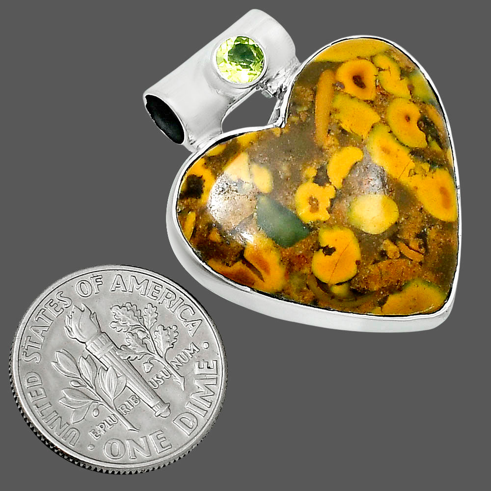Premium Heart Bamboo Jasper & Peridot Pendant P-1300 56-EP10646