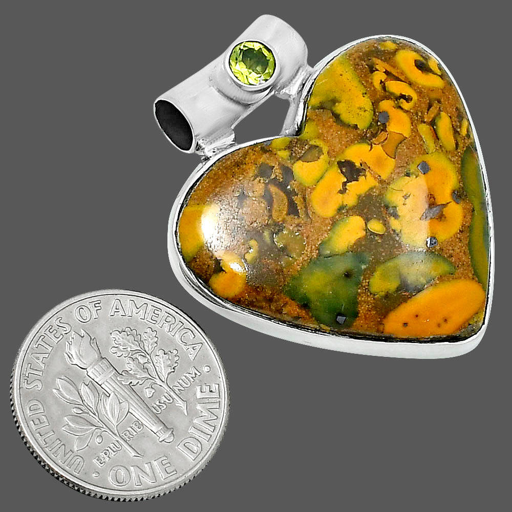 Premium Heart Bamboo Jasper & Peridot Pendant P-1300 56-EP10648