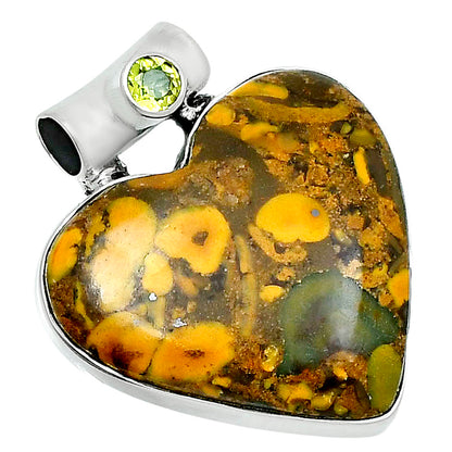 Premium Heart Bamboo Jasper & Peridot Pendant P-1300 56-EP10651