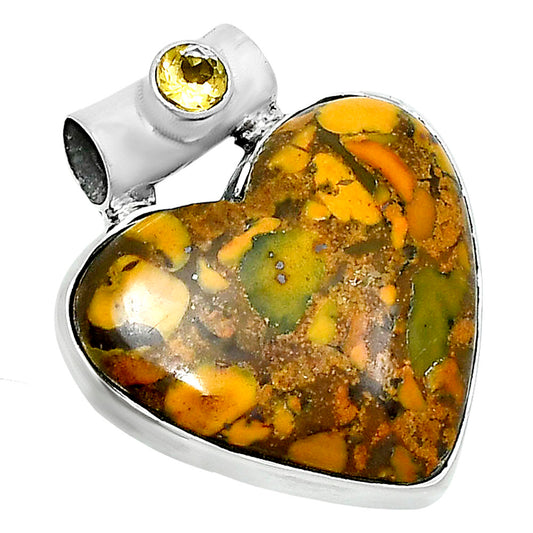 Premium Heart Bamboo Jasper & Citrine Pendant P-1300 56-EP10653