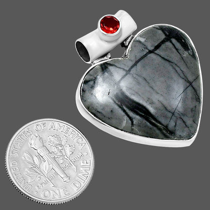 Premium Heart Picasso Jasper & Garnet Pendant P-1300 56-EP10657