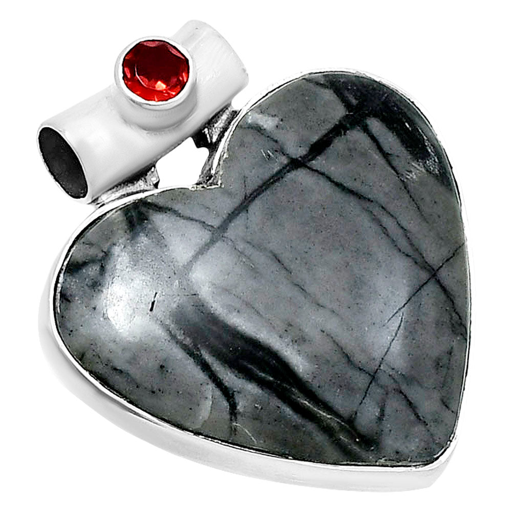 Premium Heart Picasso Jasper & Garnet Pendant P-1300 56-EP10657