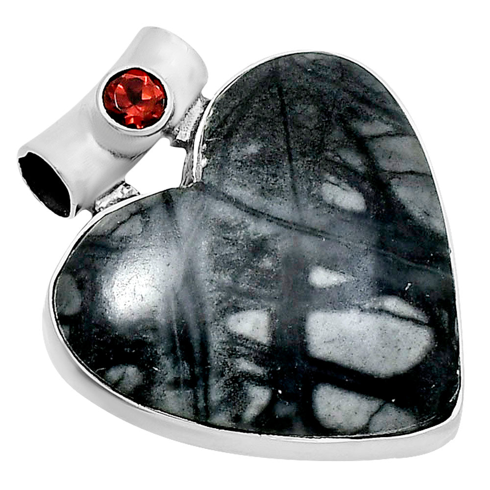 Premium Heart Picasso Jasper & Garnet Pendant P-1300 56-EP10658